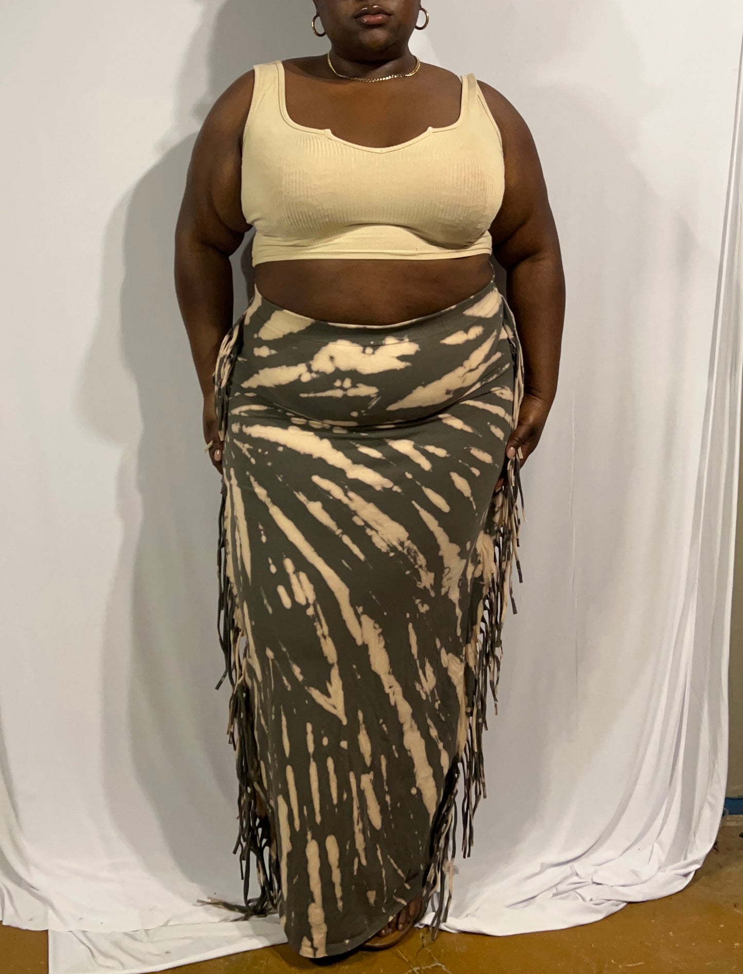 Patrice | Tie-Dye Fringe Maxi Skirt
