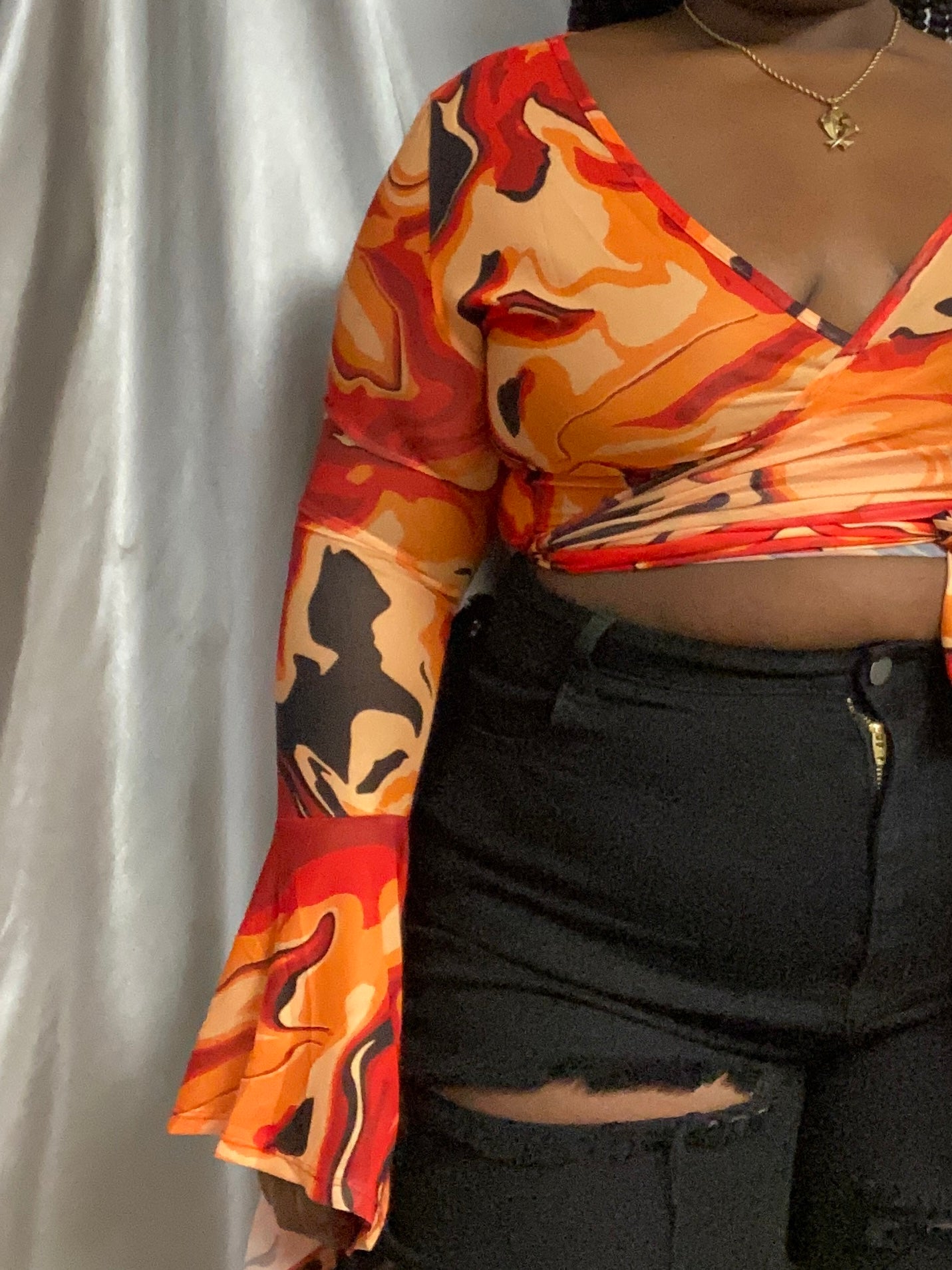 Heatwave | Mesh Bell Sleeve Wrap Top