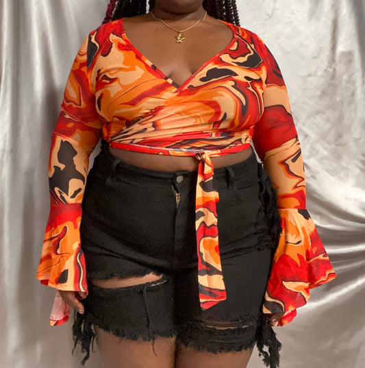 Heatwave | Mesh Bell Sleeve Wrap Top