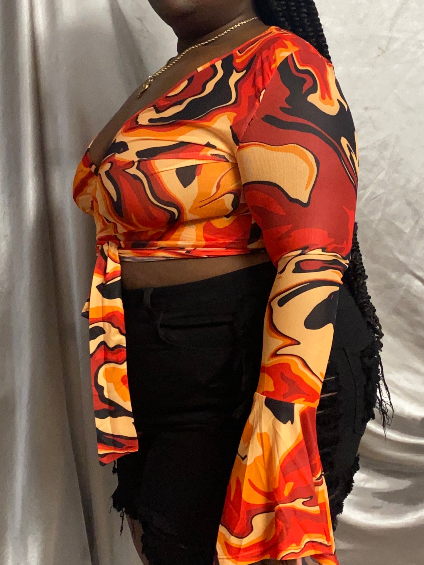 Heatwave | Mesh Bell Sleeve Wrap Top